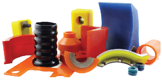 Cutaway of a blue polyurethane covered roller showing the steel core